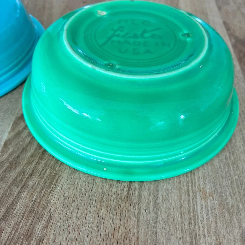 Vtg Fiesta Fruit Bowls Turquoise Blue Shamrock Green Set of 2 Home Laughlin USA